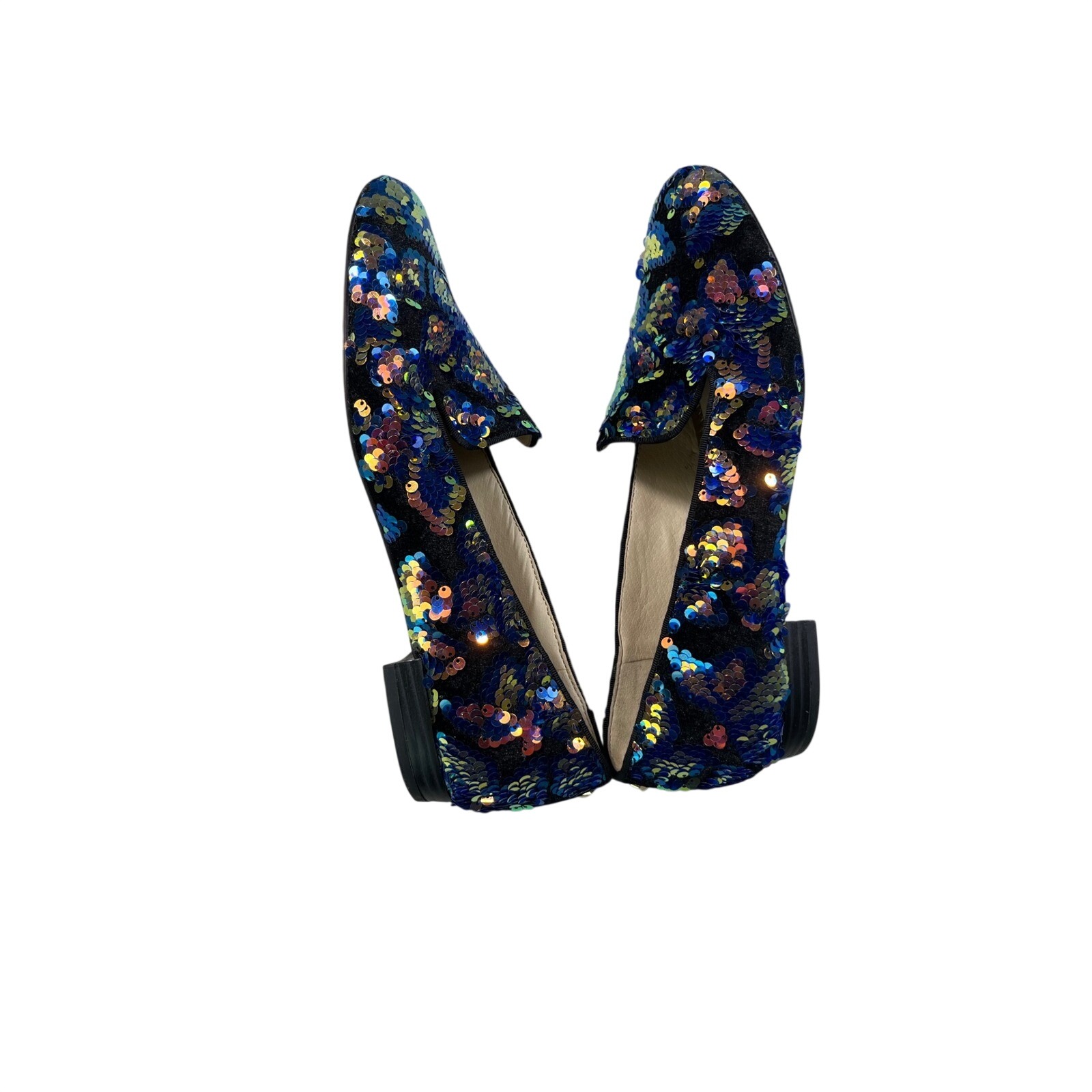 Sam Edelman Jordy Blue Iridescent Sequin Loafers Size 9 Velvet Smoking Flats